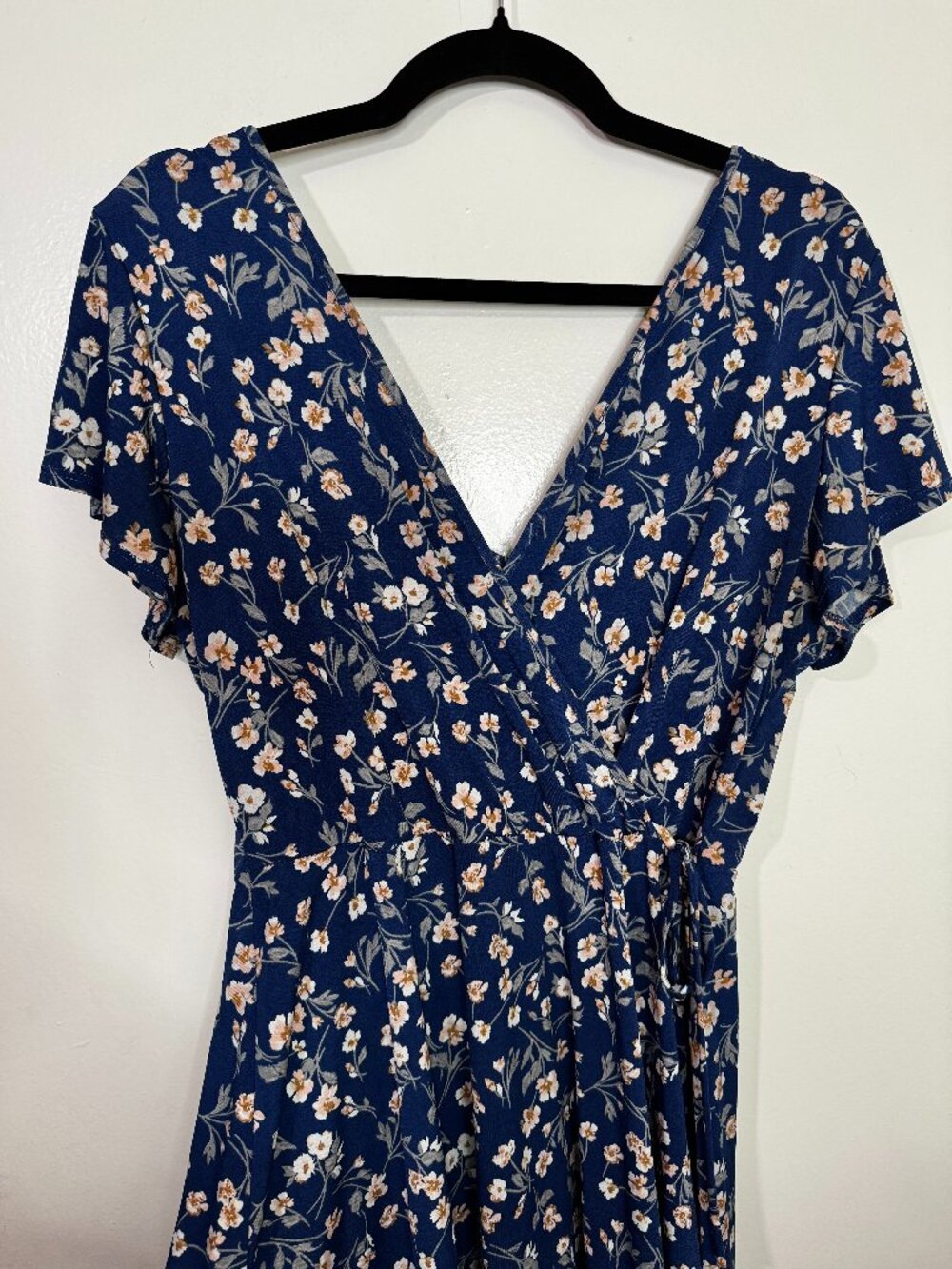 Kaileigh - L - Navy Blue Floral Wrap Dress - Picture 3 of 8